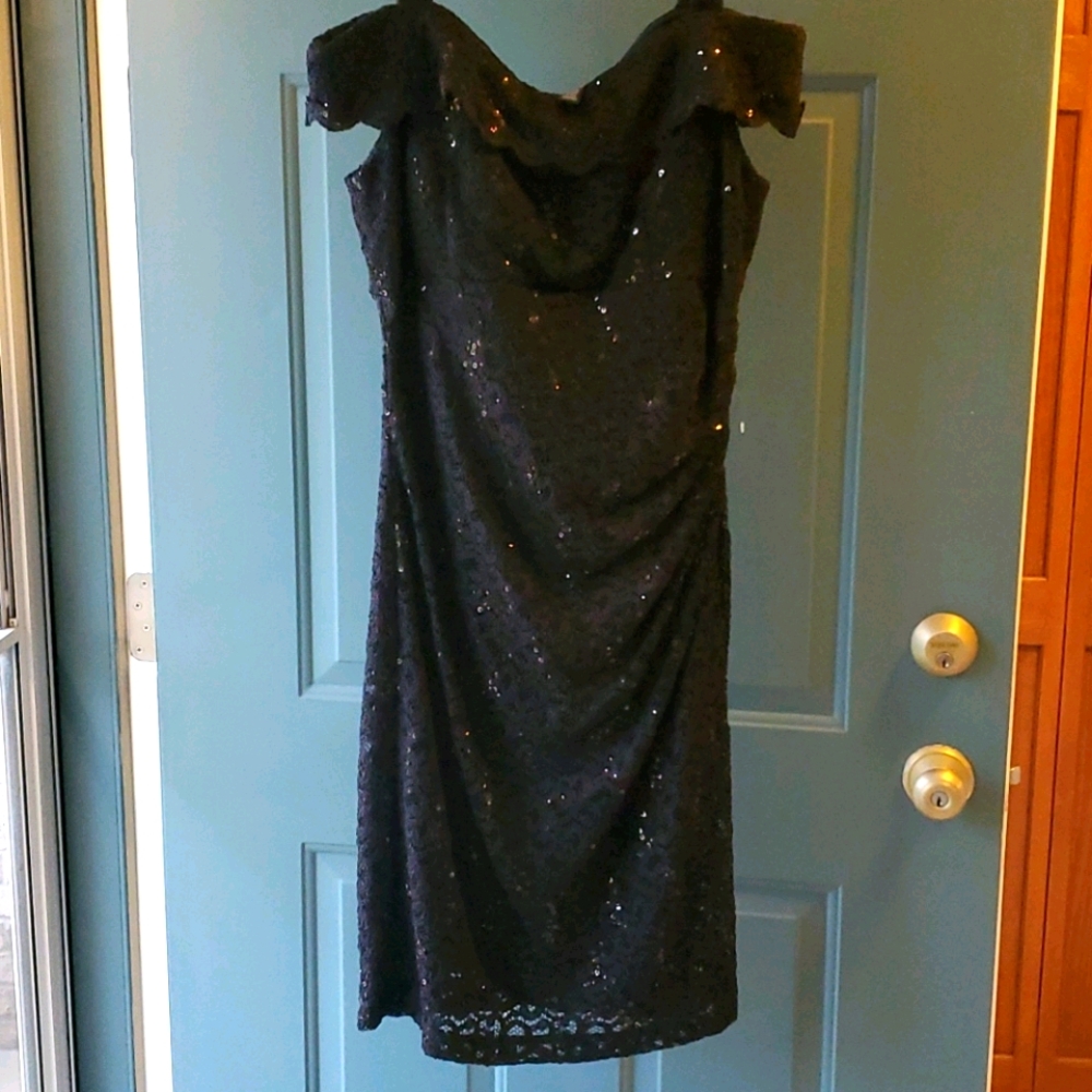 Black cold shoulder sequin and lace dress size 14